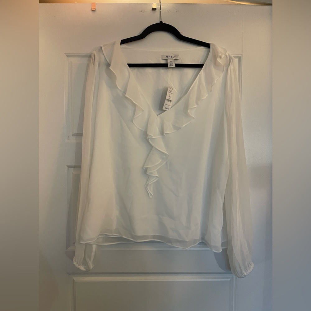 NWTs WHBM Ruffle sheer Sleeve Top